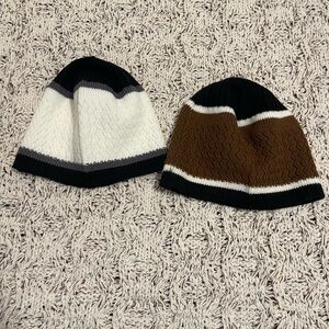 Kids Striped Knit Beanie Hat - Black, White & Brown